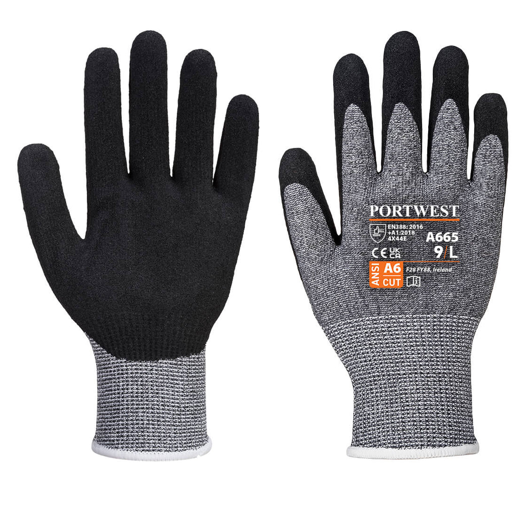 12 Paar Portwest Handschoen Cut 5 & E (Grijs)