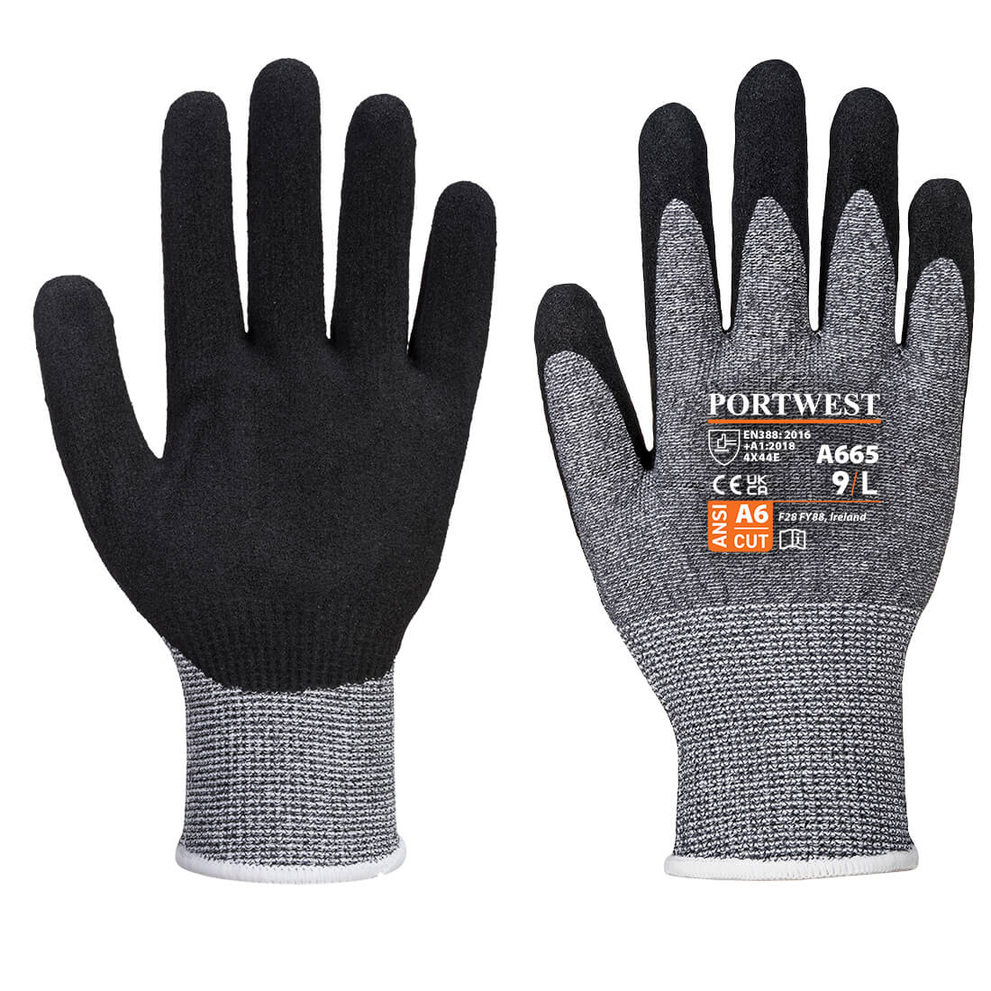 12 Paar Portwest Handschoen Cut 5 & E (Grijs)