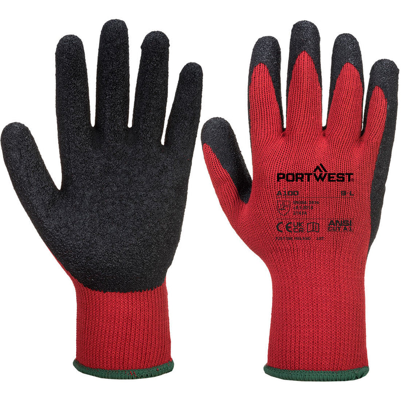 12 Paar Portwest Grip Stratenmakershandschoen (Rood/Zw)