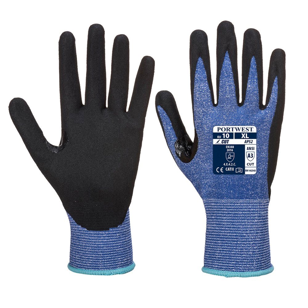 12 Paar Portwest Dexti Handschoen Cut 5/C (Kobalt/Zwart)