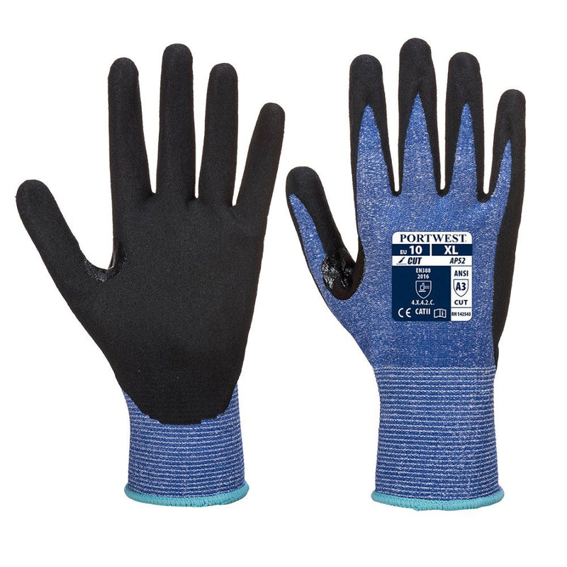 12 Paar Portwest Dexti Handschoen Cut 5/C (Kobalt/Zwart)
