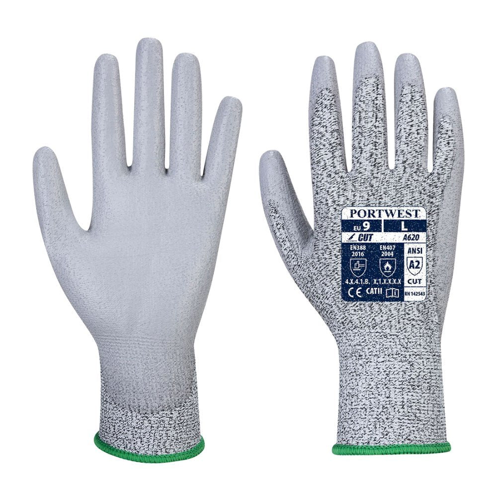 12 Paar Portwest Snijbestendige PU Handschoen Cut B (Grijs)