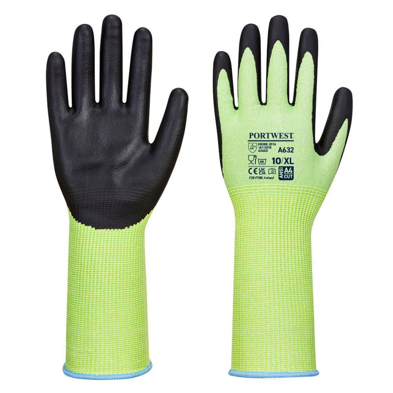 12 Paar Portwest Green Cut D Handschoen Lang (Groen/Zwart)