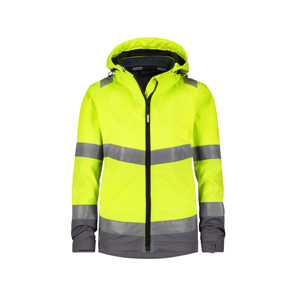 dassy-hivis-malaga-dames-hogezichtbaarheidssoftshelljas-geel-cementgrijs