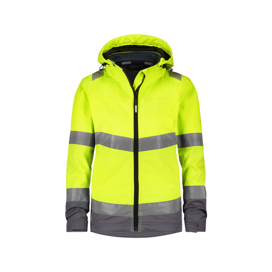 dassy-hivis-malaga-dames-hogezichtbaarheidssoftshelljas-geel-cementgrijs