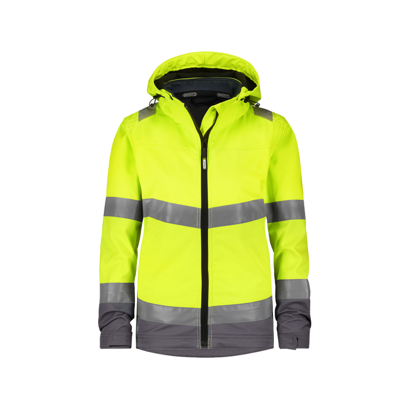 dassy-hivis-malaga-dames-hogezichtbaarheidssoftshelljas-geel-cementgrijs