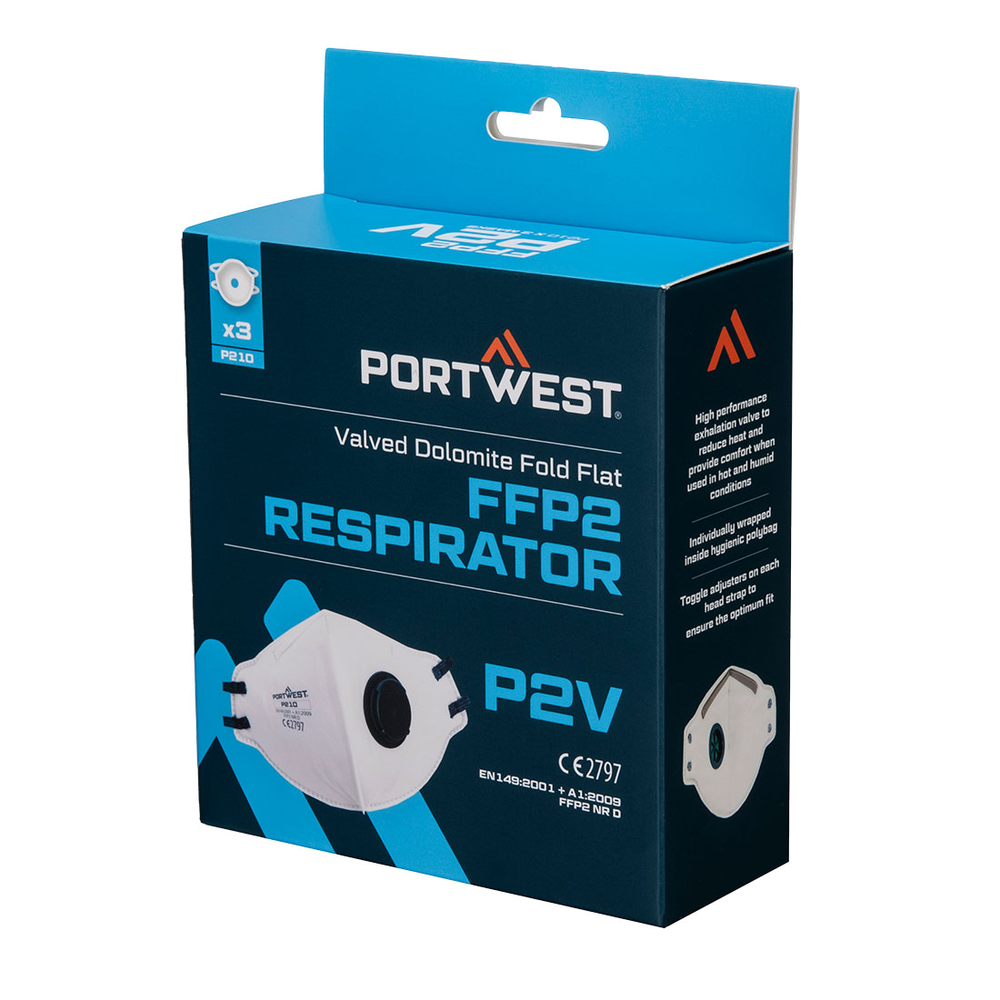 portwest-ffp2-v-dolomite-fold-flat-respirator-pk3-wit