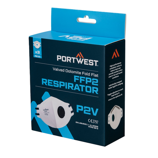 portwest-ffp2-v-dolomite-fold-flat-respirator-pk3-wit