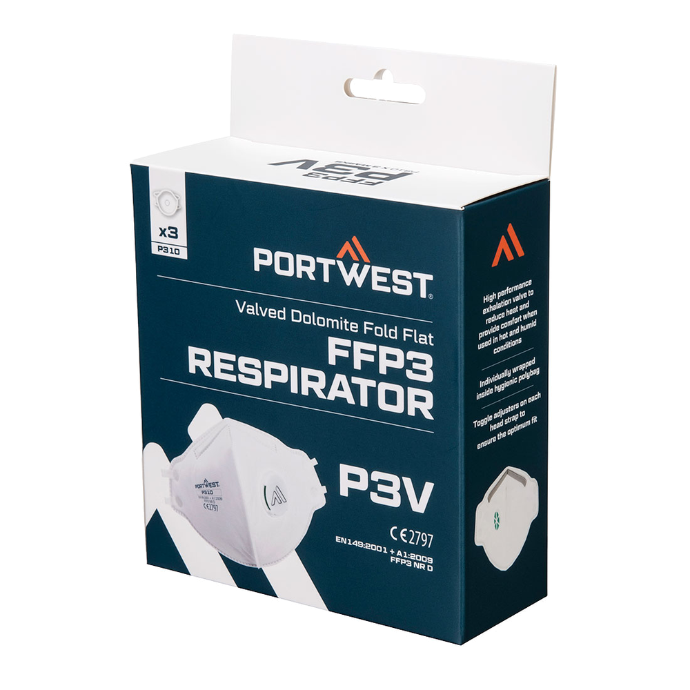 portwest-ffp3-v-dolomite-fold-flat-respirator-pk3-wit