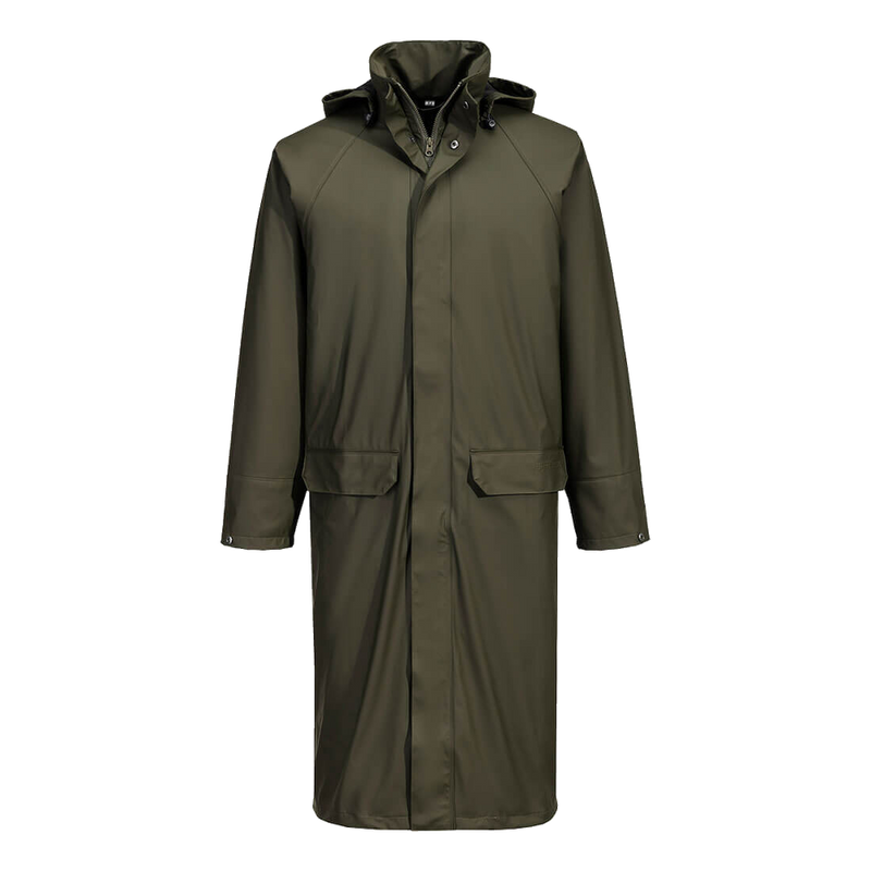 portwest-flexatex-chem-long-coat-bosgroen
