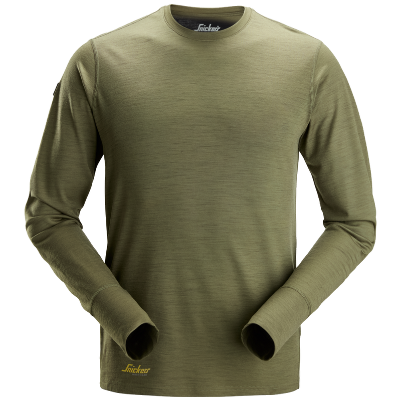 snickers-wollen-t-shirt-met-lange-mouwen-2451-khakigroen