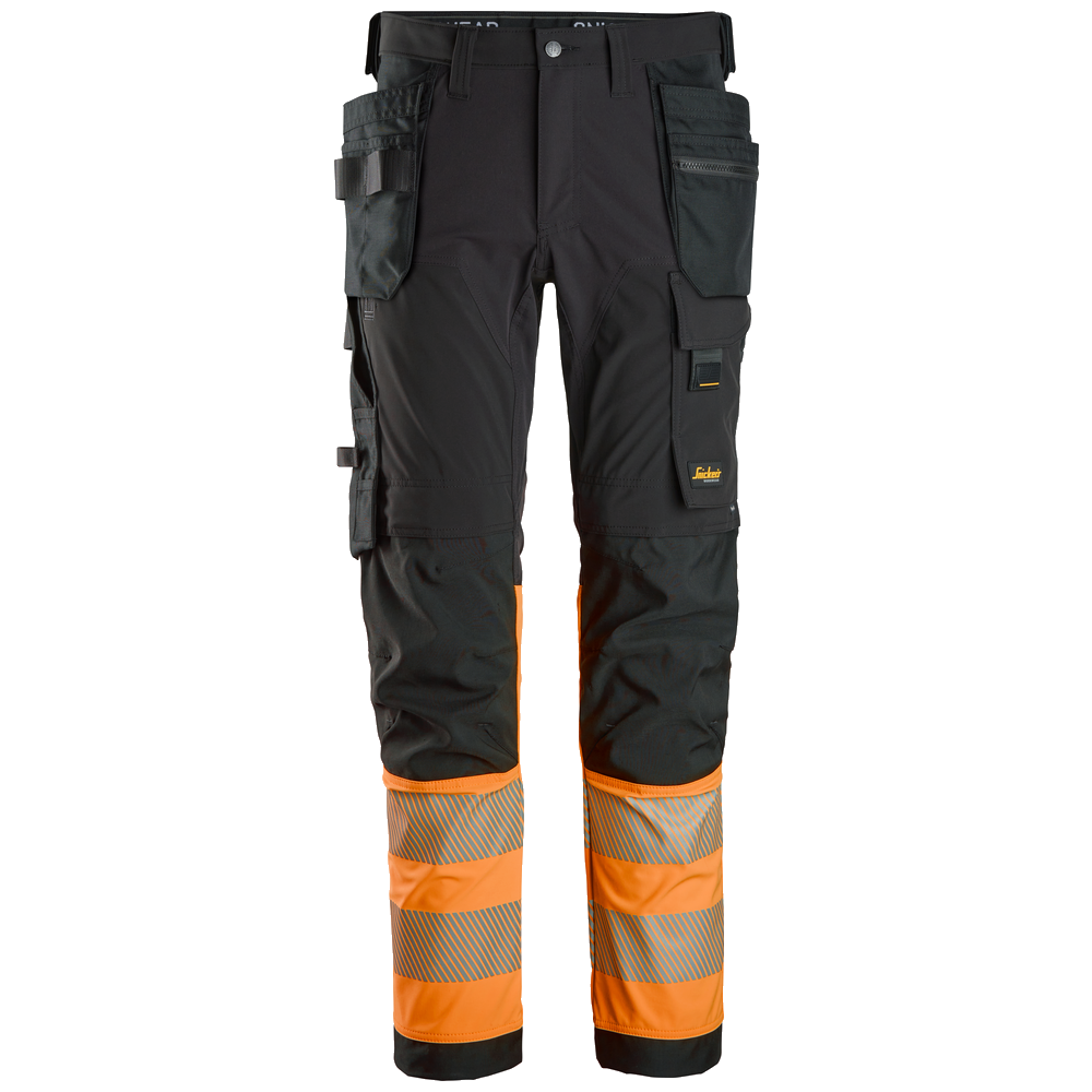 snickers-high-vis-cl1-4-way-stretch-werkbroek-met-holsterzakken-6231-zwart-oranje