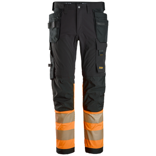 snickers-high-vis-cl1-4-way-stretch-werkbroek-met-holsterzakken-6231-zwart-oranje