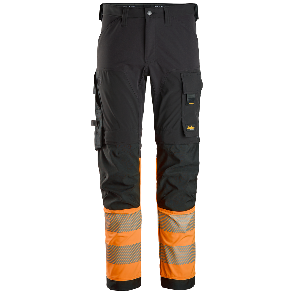 snickers-high-vis-cl1-4-way-stretch-werkbroek-6335-zwart-oranje