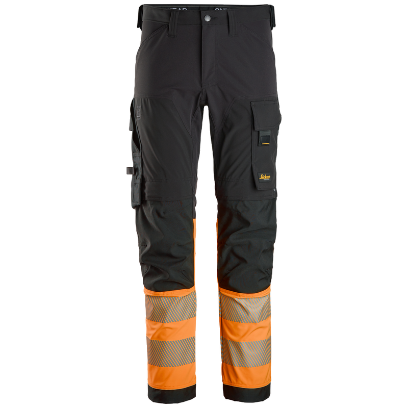 snickers-high-vis-cl1-4-way-stretch-werkbroek-6335-zwart-oranje