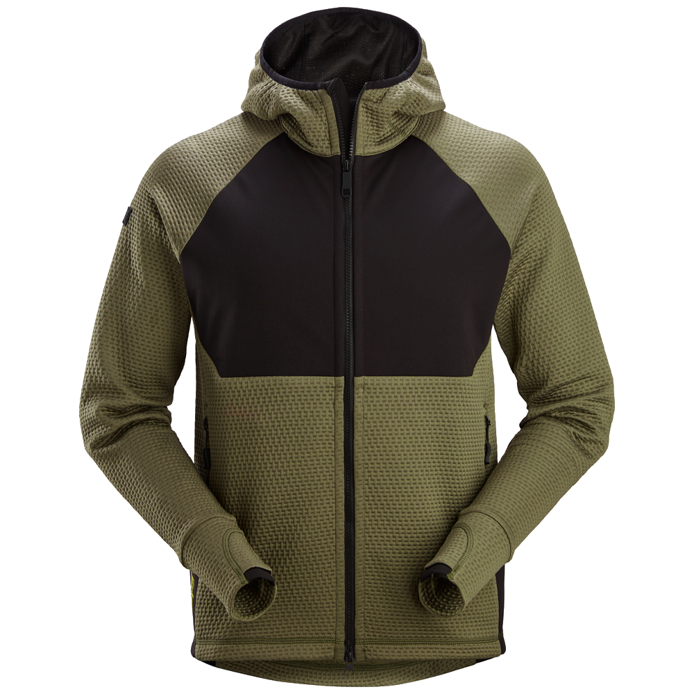 snickers-flexiwork-tussenlaag-hoodie-met-rits-khakigroen-zwart