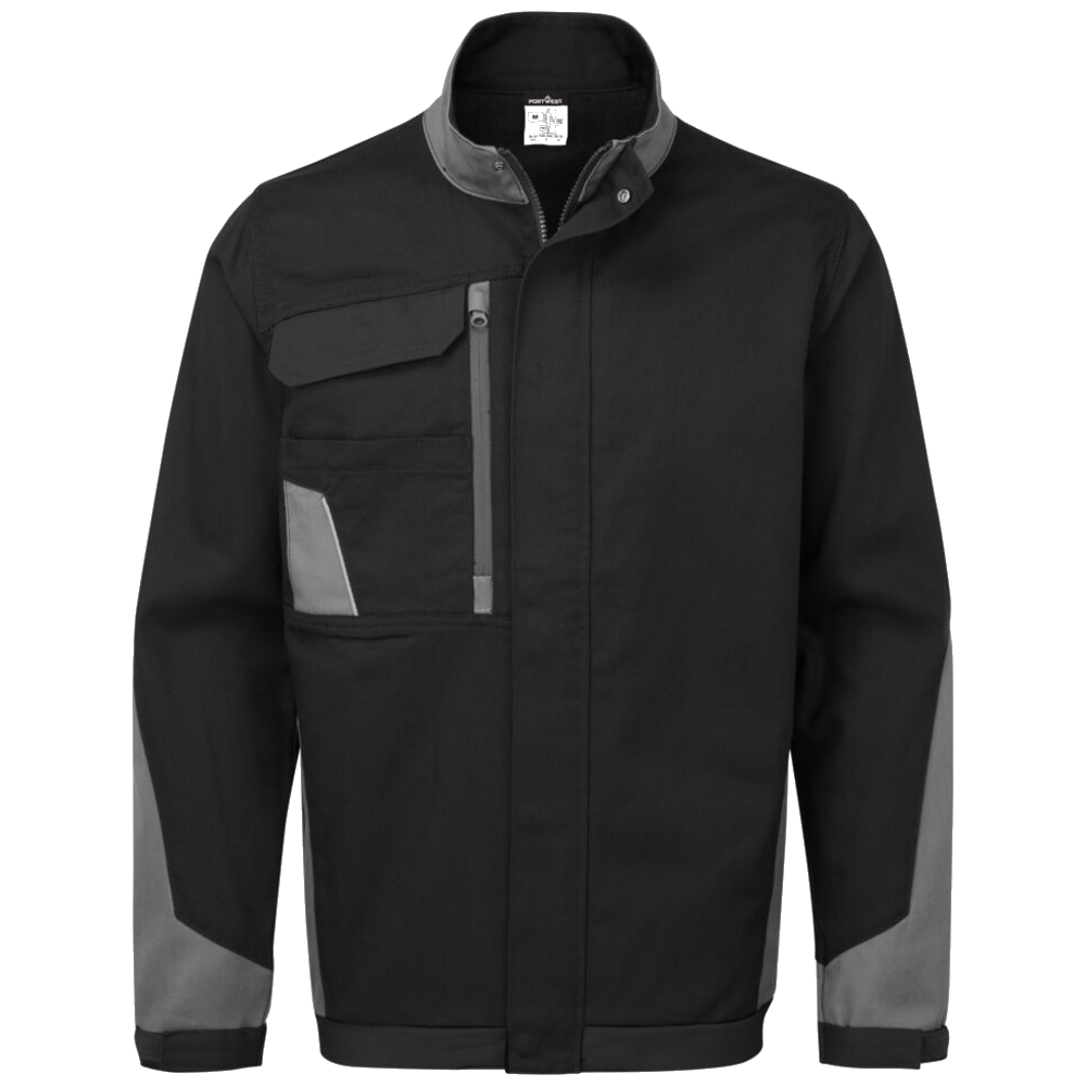 portwest-wx1-light-cotton-work-jacket-zwart-grijs