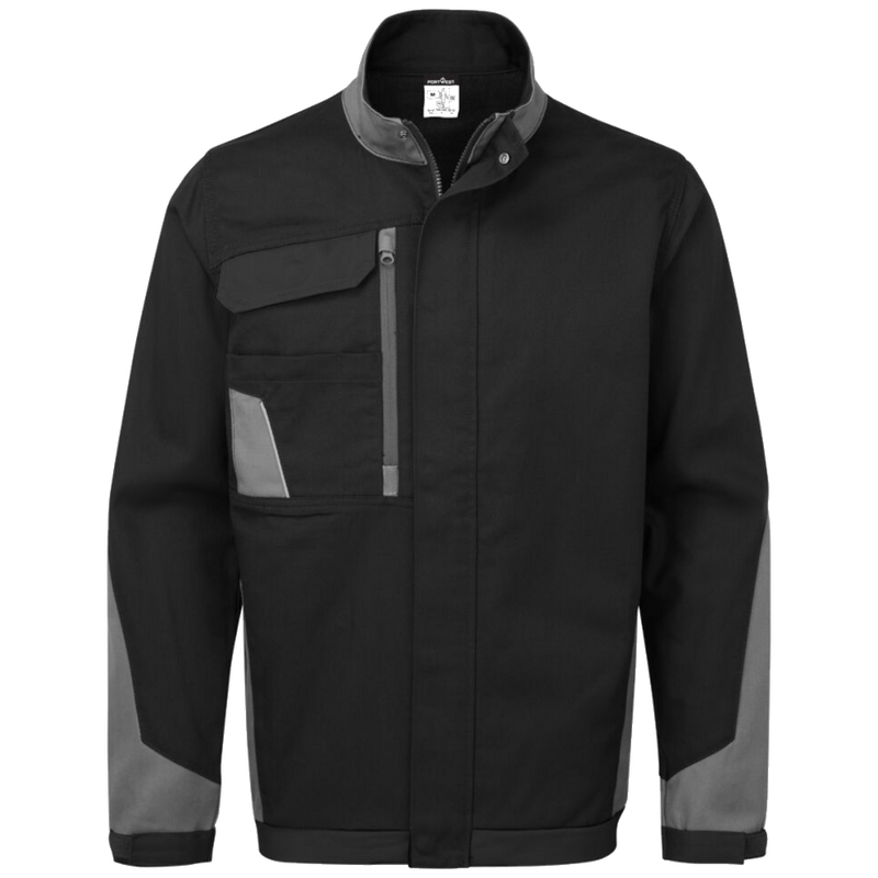 portwest-wx1-light-cotton-work-jacket-zwart-grijs