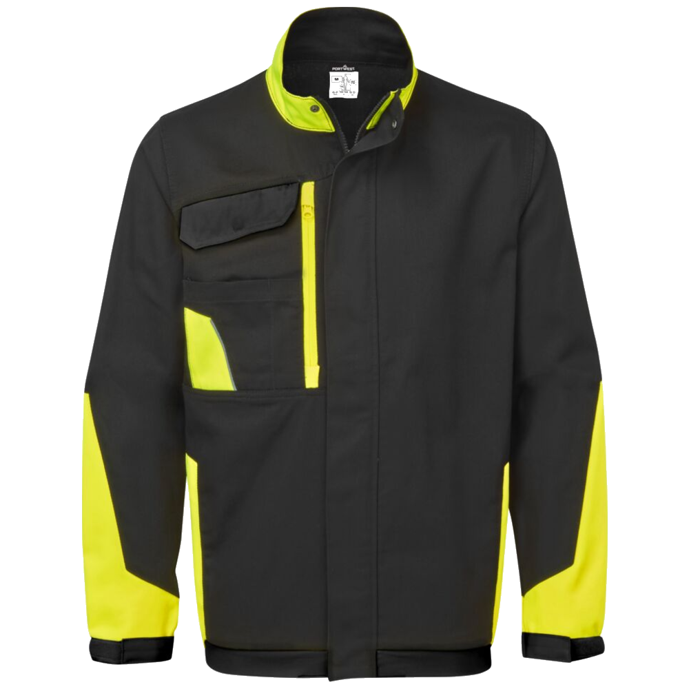 portwest-wx1-light-cotton-work-jacket-zwart-geel