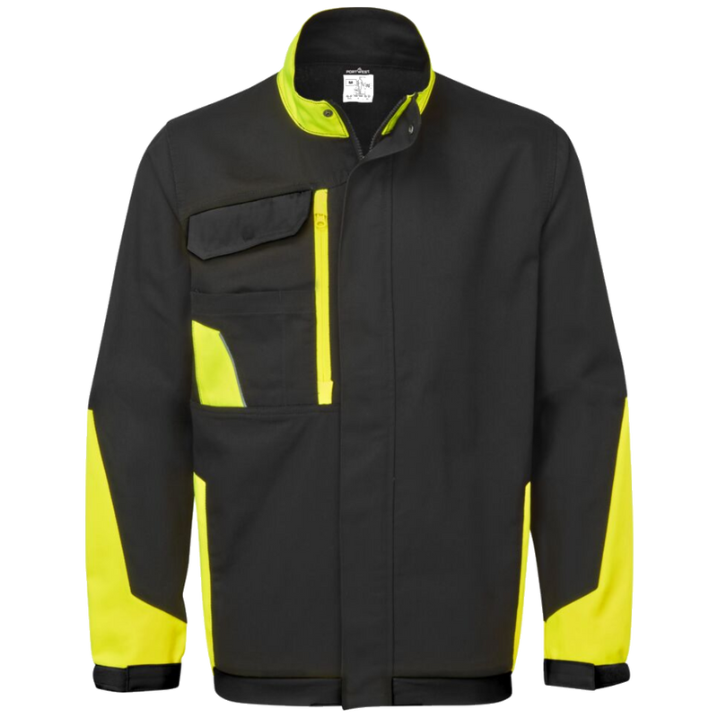 portwest-wx1-light-cotton-work-jacket-zwart-geel