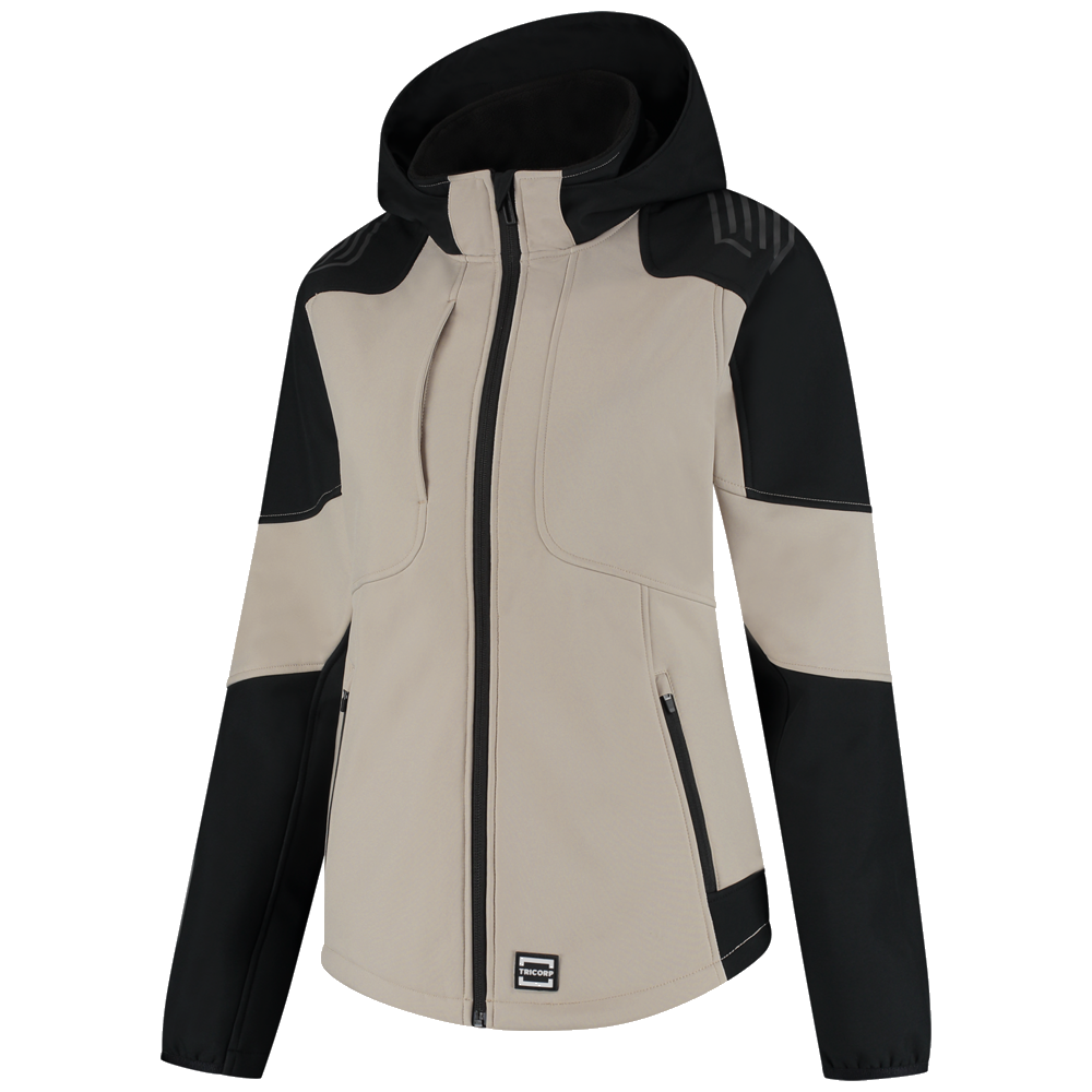 tricorp-redefined-softshell-capuchon-bicolor-dames-406119-zand-zwart