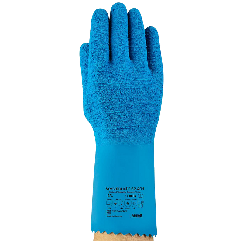 12 Paar Ansell AlphaTec 62-401 Chemisch bestendige werkhandschoen Natuurrubber-latexcoating