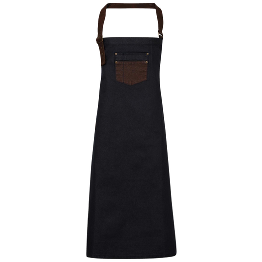 Premier DivisionWaxed look denim bib apron with faux leather PR136
