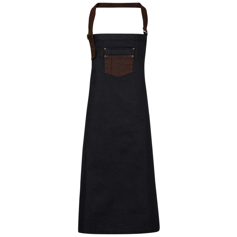 Premier DivisionWaxed look denim bib apron with faux leather PR136