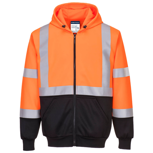 Portwest Hi-Vis zweifarbiger Kapuzenpullover mit Reißverschluss CL.3 B315