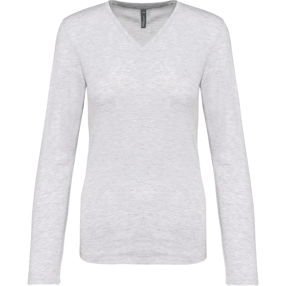 Kariban Damen-T-Shirt mit V-Ausschnitt und langen Ärmeln K382