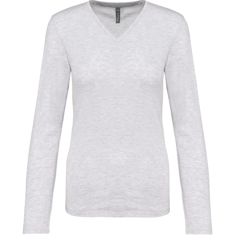 Kariban Dames t-shirt V-hals lange mouwen K382