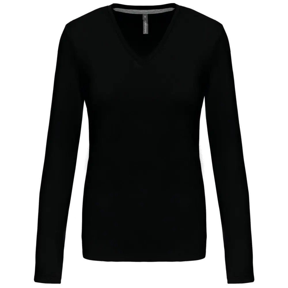 Kariban Damen-T-Shirt mit V-Ausschnitt und langen Ärmeln K382