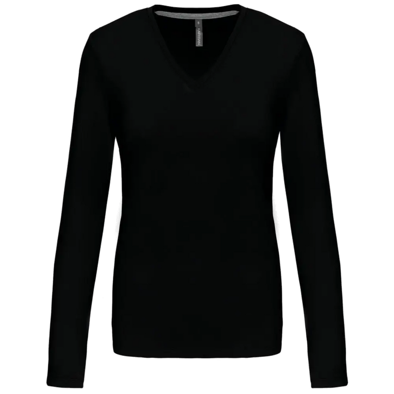 Kariban Dames t-shirt V-hals lange mouwen K382