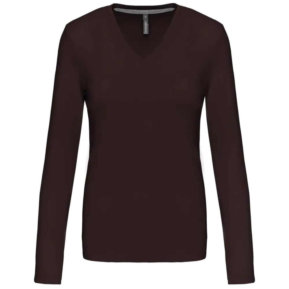 Kariban Damen-T-Shirt mit V-Ausschnitt und langen Ärmeln K382