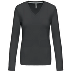 Kariban Damen-T-Shirt mit V-Ausschnitt und langen Ärmeln K382