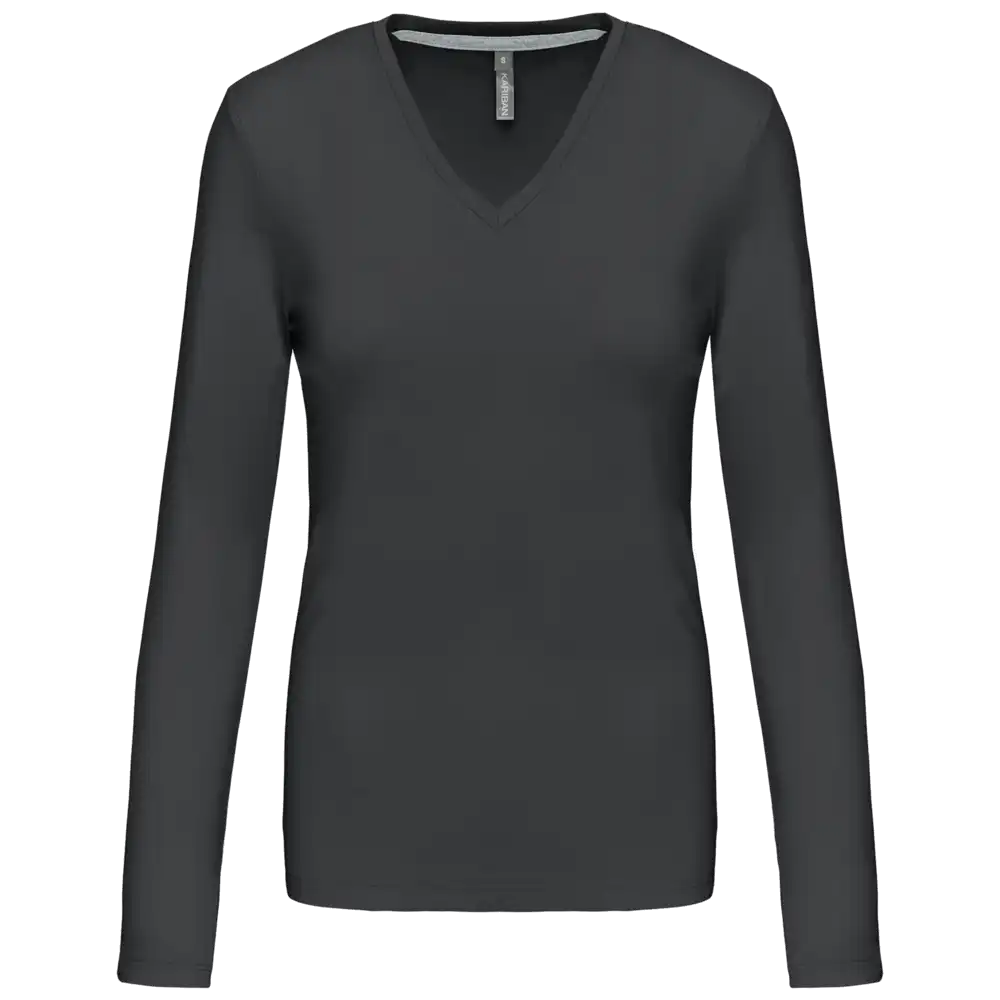 Kariban Damen-T-Shirt mit V-Ausschnitt und langen Ärmeln K382