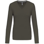 Kariban Damen-T-Shirt mit V-Ausschnitt und langen Ärmeln K382