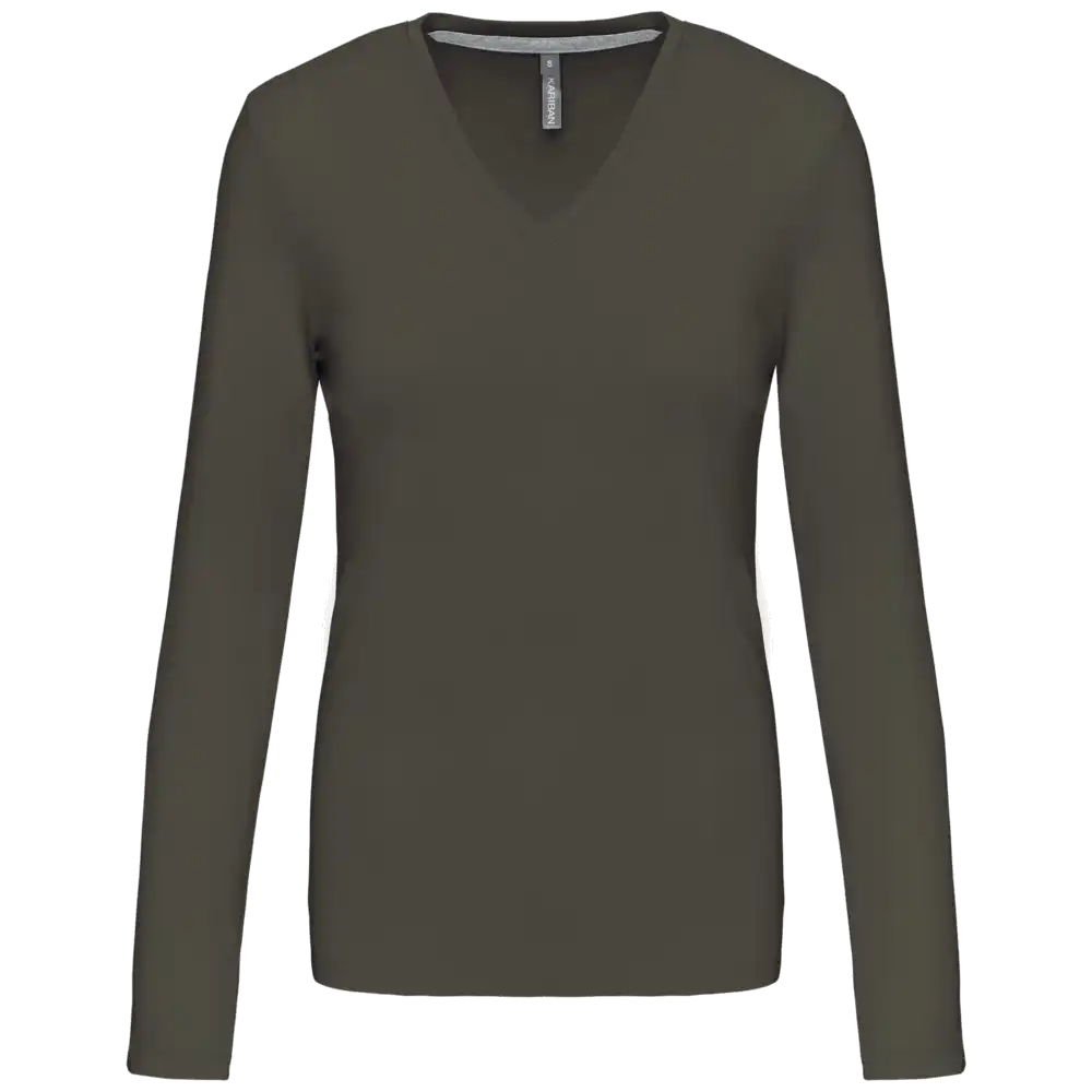 Kariban Damen-T-Shirt mit V-Ausschnitt und langen Ärmeln K382