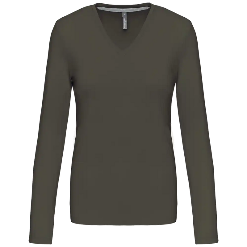 Kariban Dames t-shirt V-hals lange mouwen K382