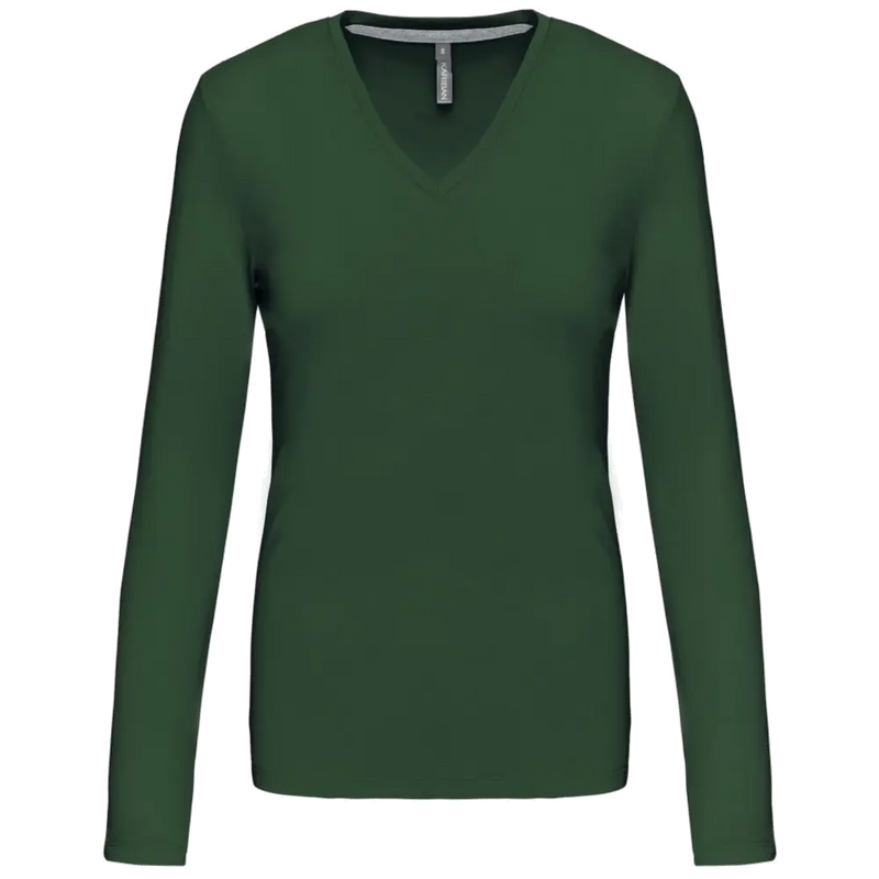 Kariban Dames t-shirt V-hals lange mouwen K382