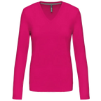 Kariban Damen-T-Shirt mit V-Ausschnitt und langen Ärmeln K382