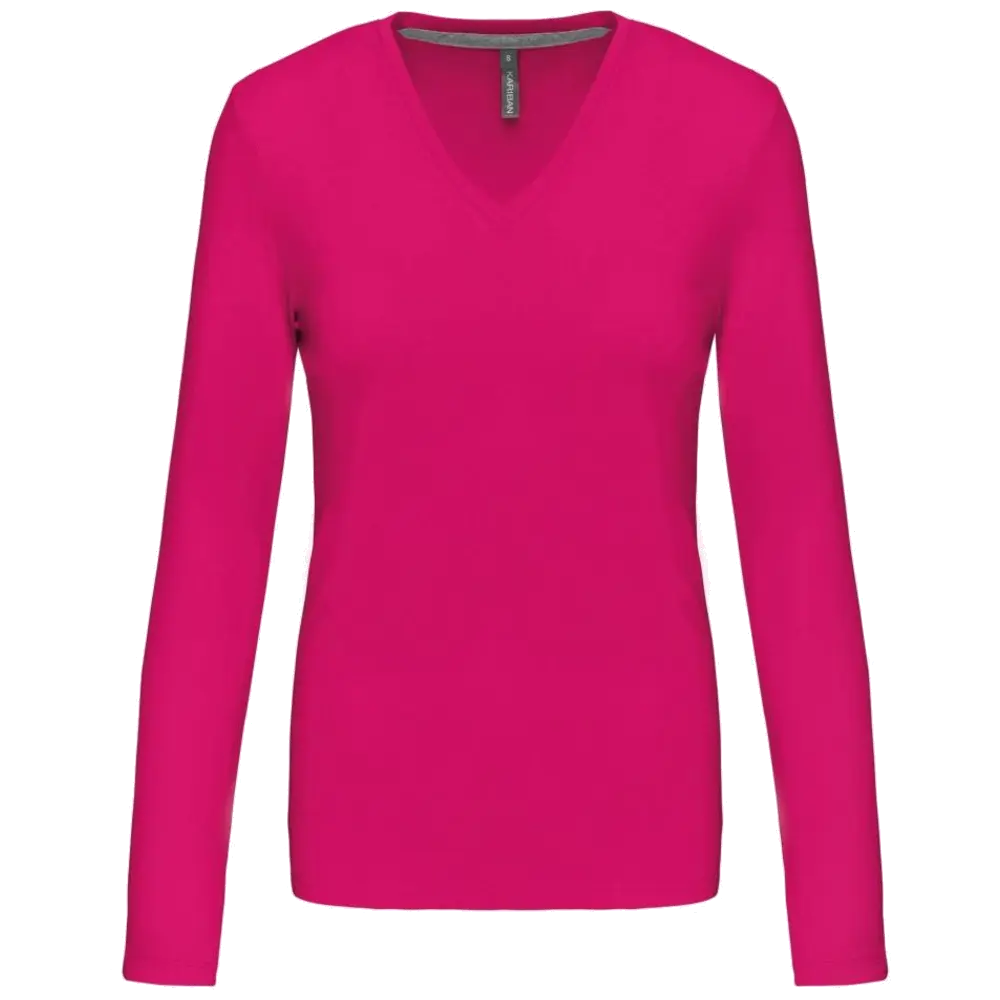 Kariban Damen-T-Shirt mit V-Ausschnitt und langen Ärmeln K382