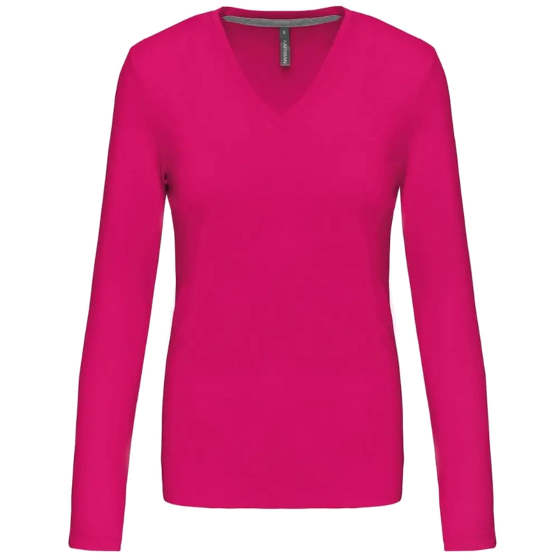 Kariban Dames t-shirt V-hals lange mouwen K382