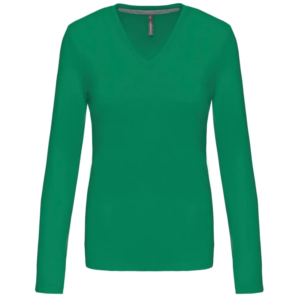 Kariban Damen-T-Shirt mit V-Ausschnitt und langen Ärmeln K382