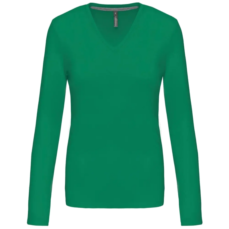 Kariban Dames t-shirt V-hals lange mouwen K382