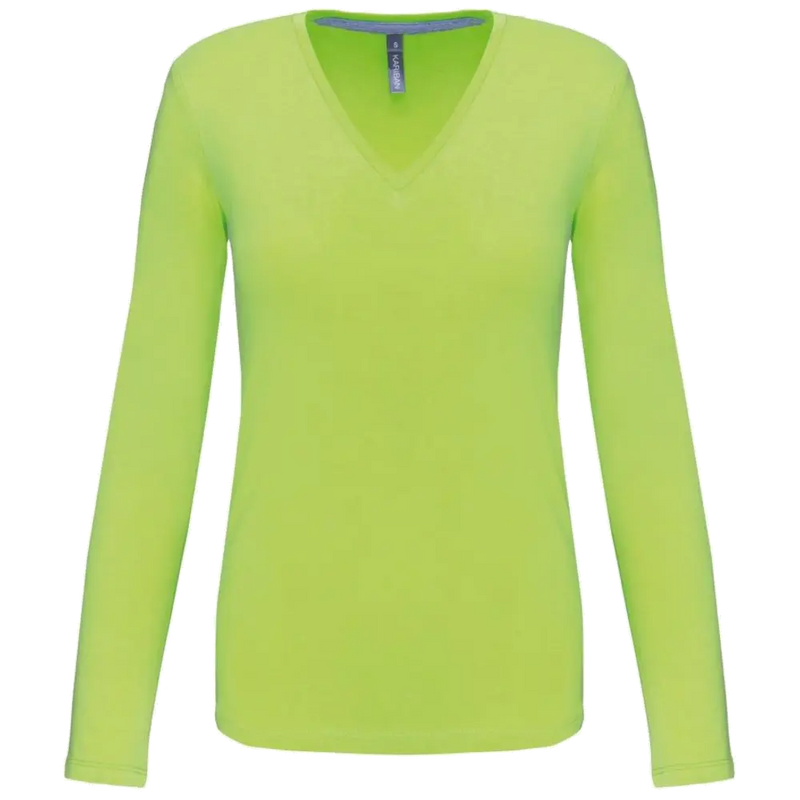 Kariban Dames t-shirt V-hals lange mouwen K382