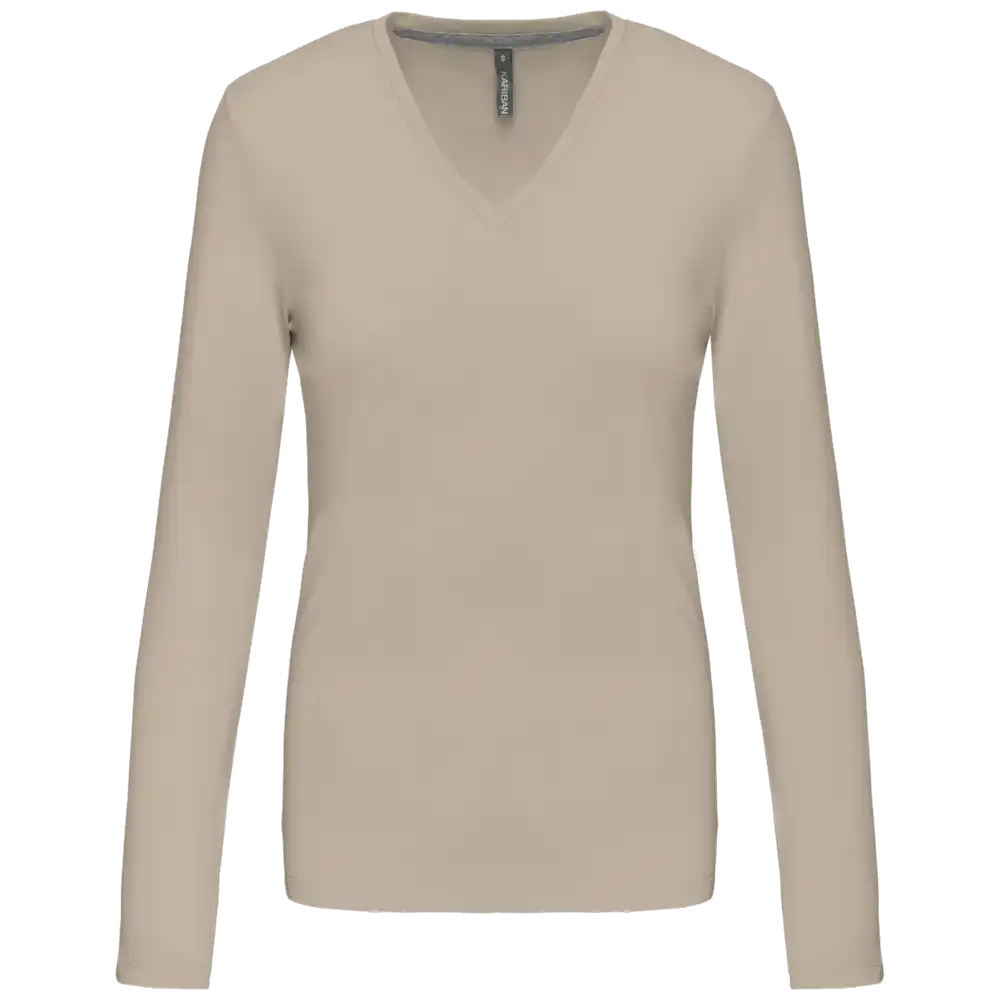Kariban Damen-T-Shirt mit V-Ausschnitt und langen Ärmeln K382