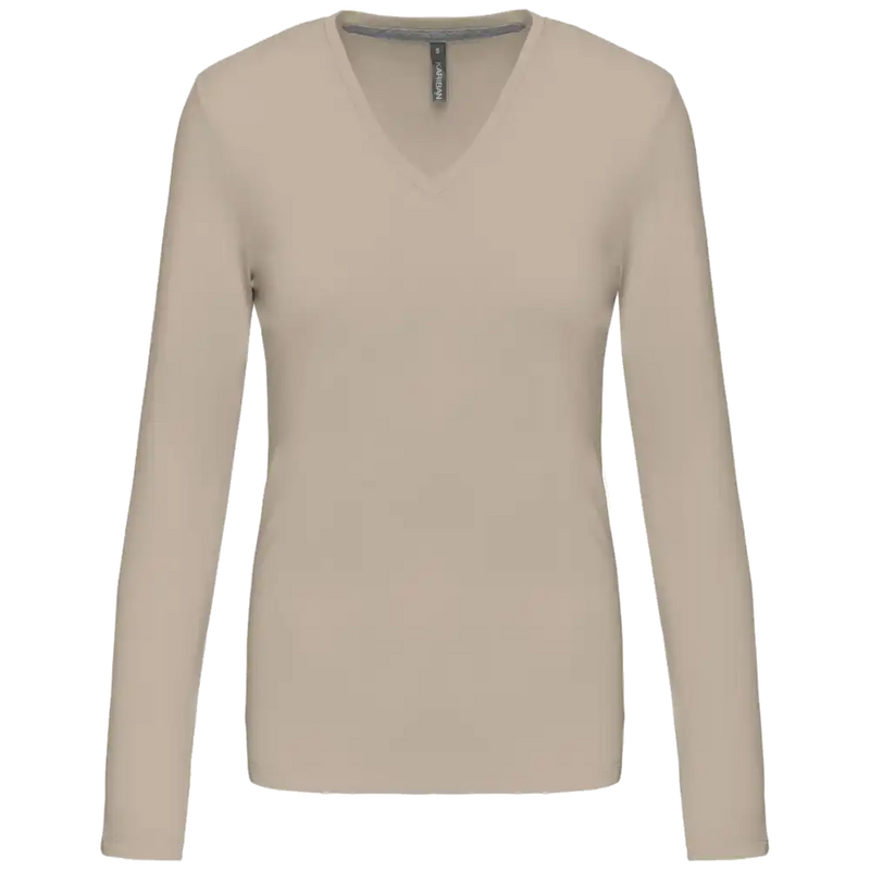 Kariban Dames t-shirt V-hals lange mouwen K382