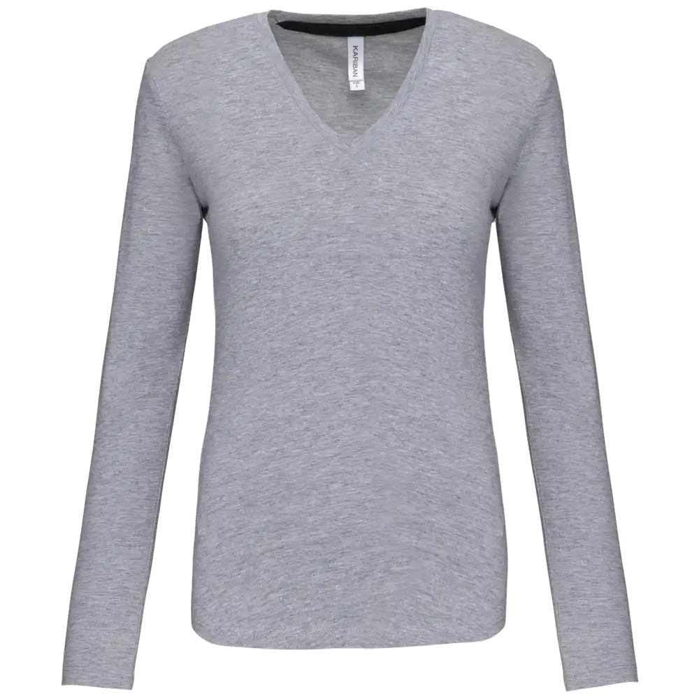 Kariban Damen-T-Shirt mit V-Ausschnitt und langen Ärmeln K382