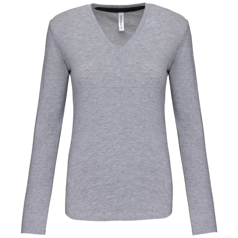 Kariban Dames t-shirt V-hals lange mouwen K382